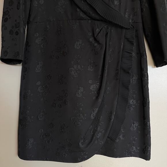 Sandro Wells Dress Black Jacquard Size 8 Long Sleeve Wrap Pleated Chic French - Picture 8 of 16
